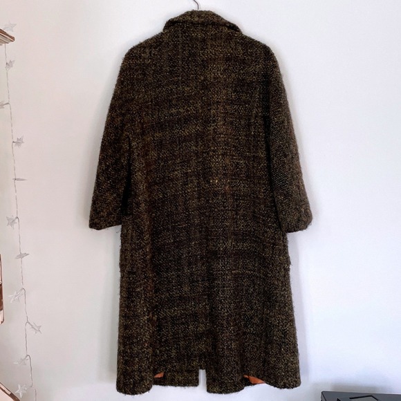 Vintage Textured Wool Blend Coat Women's Longline Button Front Green Brown - Picture 2 of 7